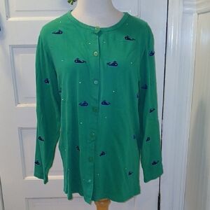 Quacker Factory Green Top with Whale Design